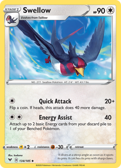 Swellow (134) [Sword & Shield: Vivid Voltage] - Destination Retro