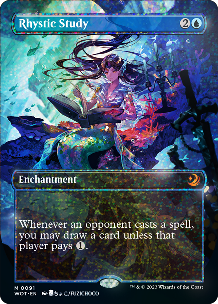 Rhystic Study (Anime Borderless) (Confetti Foil) [Wilds of Eldraine: Enchanting Tales] - Destination Retro