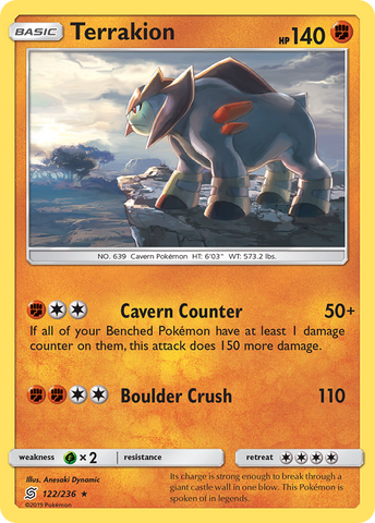 Terrakion (122/236) [Sun & Moon: Unified Minds] - Destination Retro