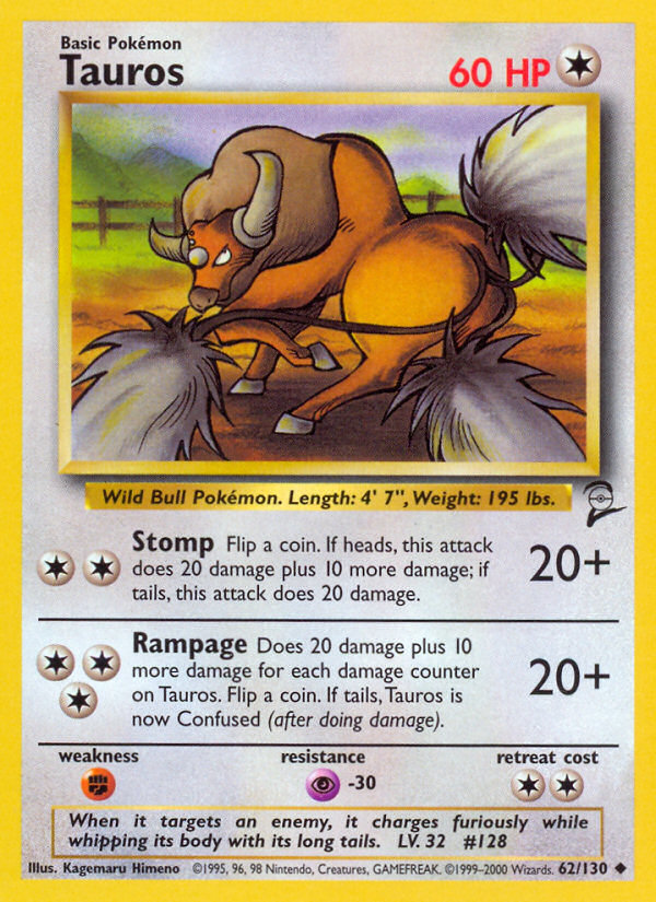 Tauros (62/130) [Base Set 2] - Destination Retro