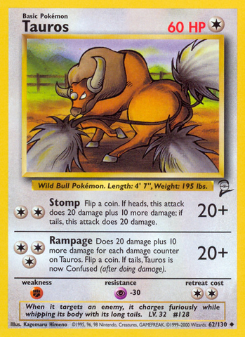 Tauros (62/130) [Base Set 2] - Destination Retro