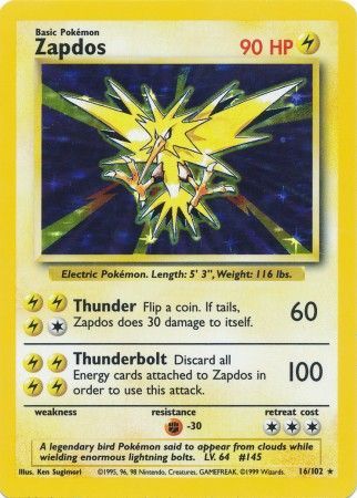 Zapdos (16/102) [Base Set Unlimited] - Destination Retro