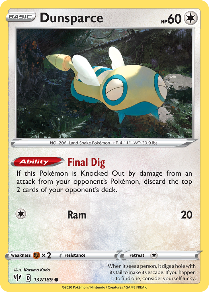Dunsparce (137/189) [Sword & Shield: Darkness Ablaze] - Destination Retro