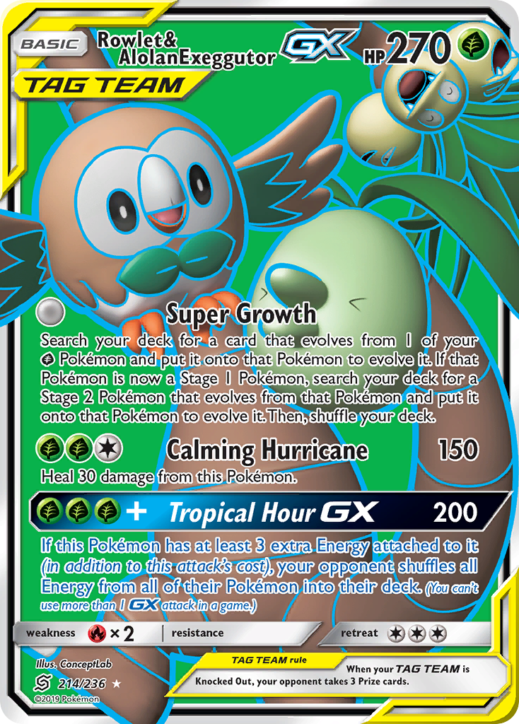 Rowlet & Alolan Exeggutor GX (214/236) [Sun & Moon: Unified Minds] - Destination Retro