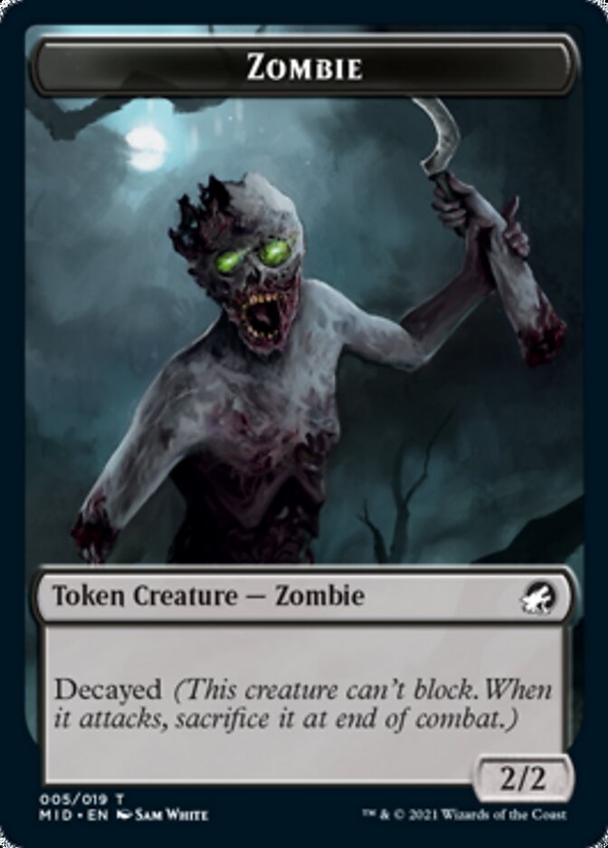 Zombie (005) // Wrenn and Seven Emblem Double-sided Token [Innistrad: Midnight Hunt Tokens] - Destination Retro