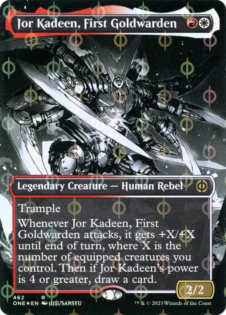 Jor Kadeen, First Goldwarden (Borderless Manga Step-and-Compleat Foil) [Phyrexia: All Will Be One] - Destination Retro