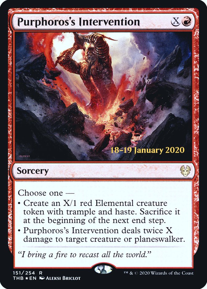 Purphoros's Intervention [Theros Beyond Death Prerelease Promos] - Destination Retro