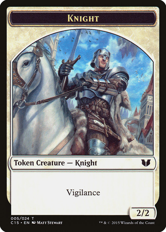 Gold // Knight (005) Double-Sided Token [Commander 2015 Tokens] - Destination Retro