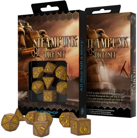 SUPPLIES - DICE - STEAMPUNK DICE SET: BROWN/YELLOW - Destination Retro