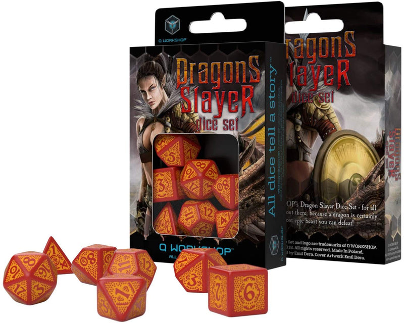 SUPPLIES - DICE - DRAGON SLAYER RED AND ORANGE DICE SET - Destination Retro