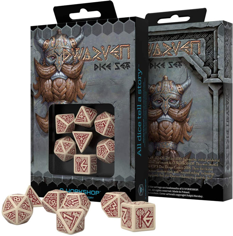 SUPPLIES - DICE - DWARVEN DICE SET - BEIGE/BURGUNDY - Destination Retro