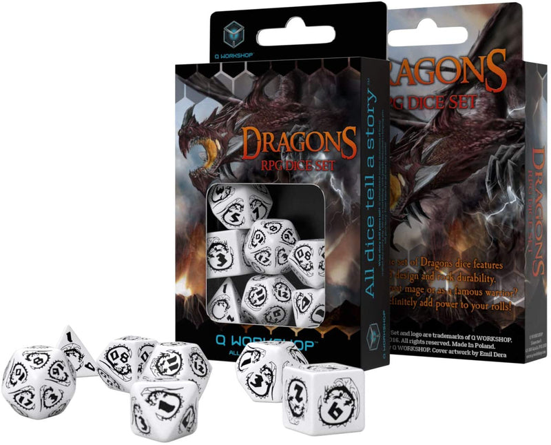 SUPPLIES - DICE - DRAGON DICE SET: WHITE/BLACK - Destination Retro