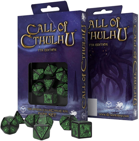 CALL OF CTHULHU - DICE - CALL OF CTHULHU DICE SET: 7TH EDITION BLACK-GREEN - Destination Retro