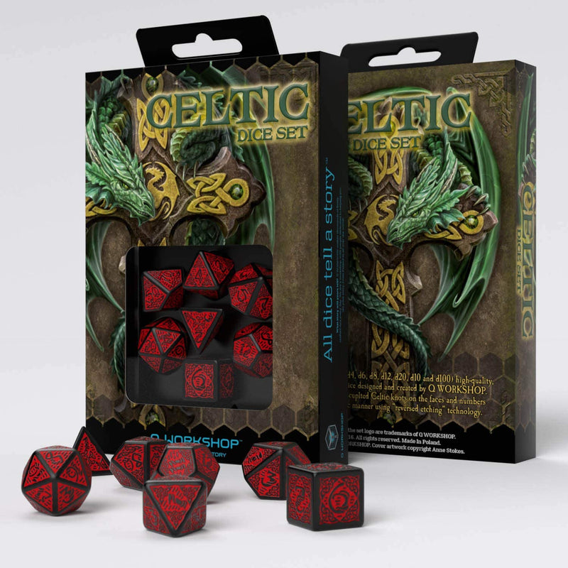 SUPPLIES - DICE - CELTIC BLACK AND RED DICE SET - Destination Retro