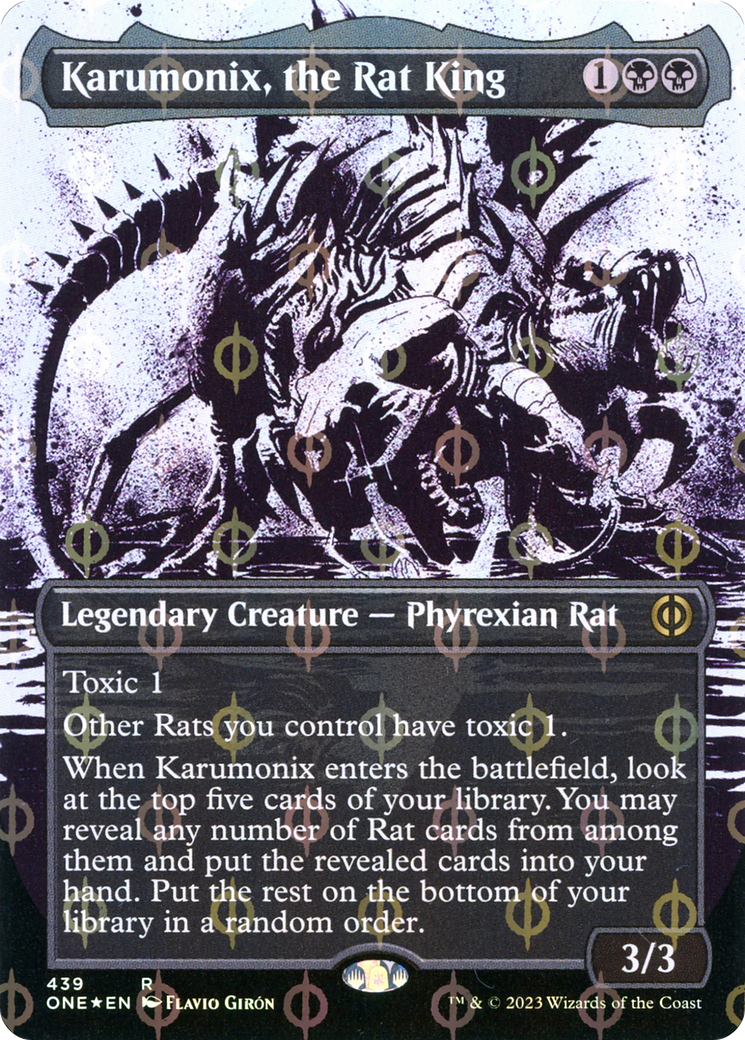 Karumonix, the Rat King (Borderless Ichor Step-and-Compleat Foil) [Phyrexia: All Will Be One] - Destination Retro