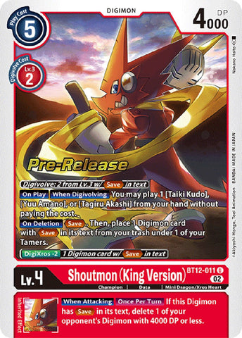 Shoutmon (King Version) [BT12-011] [Across Time Pre-Release Cards] - Destination Retro