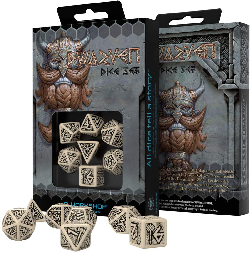 SUPPLIES - DICE - DWARVEN DICE SET - BEIGE/BLACK - Destination Retro