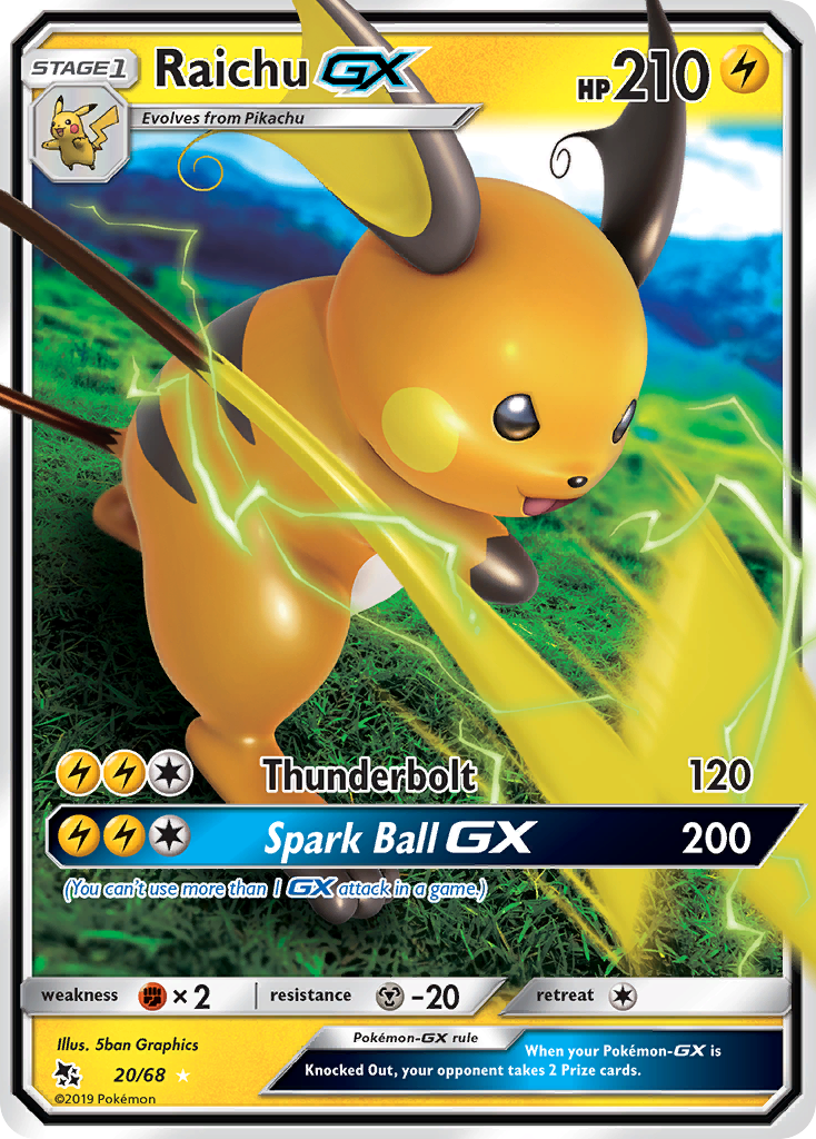 Raichu GX (20/68) [Sun & Moon: Hidden Fates] - Destination Retro