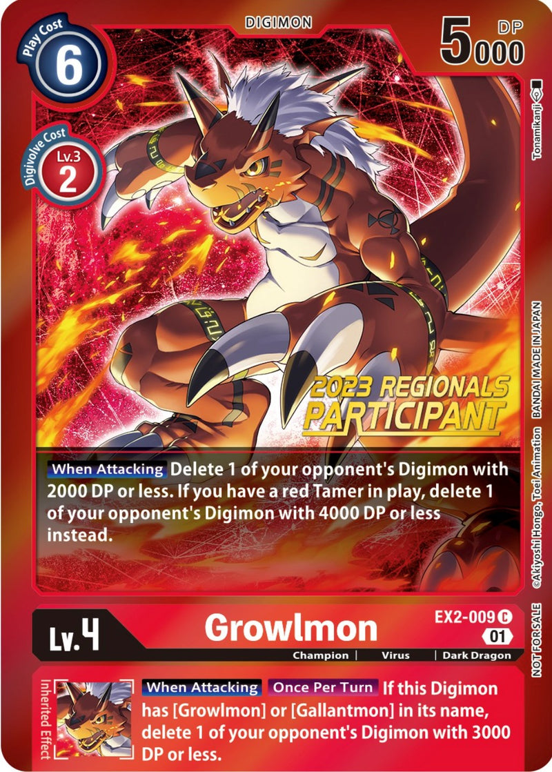 Growlmon [EX2-009] (2023 Regionals Participant) [Digital Hazard Promos] - Destination Retro