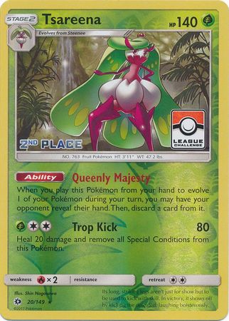 Tsareena (20/149) (League 2nd Place) [Sun & Moon: Base Set] - Destination Retro