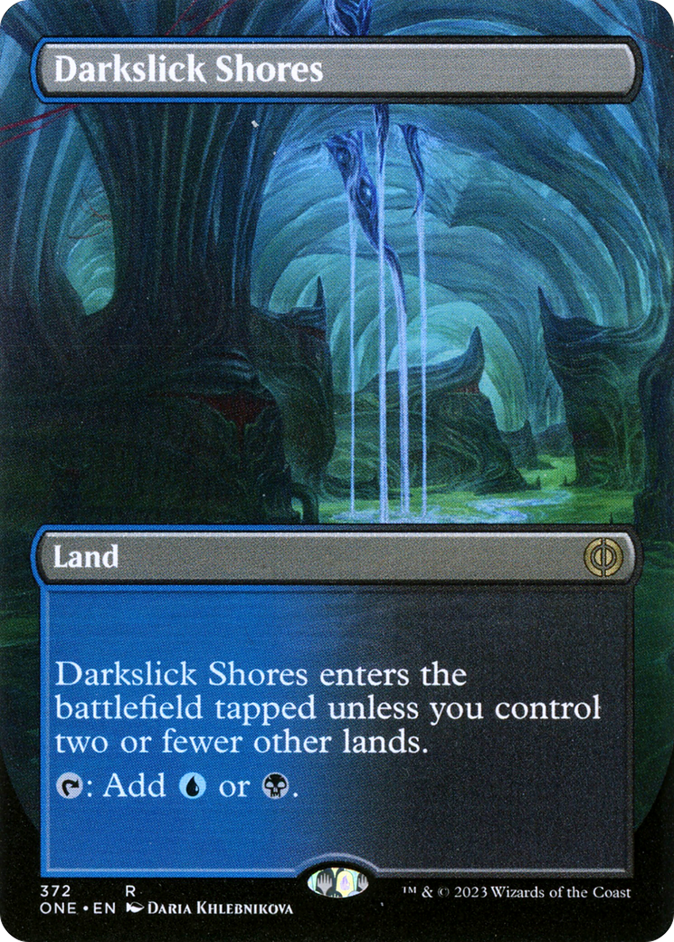 Darkslick Shores (Borderless Alternate Art) [Phyrexia: All Will Be One] - Destination Retro