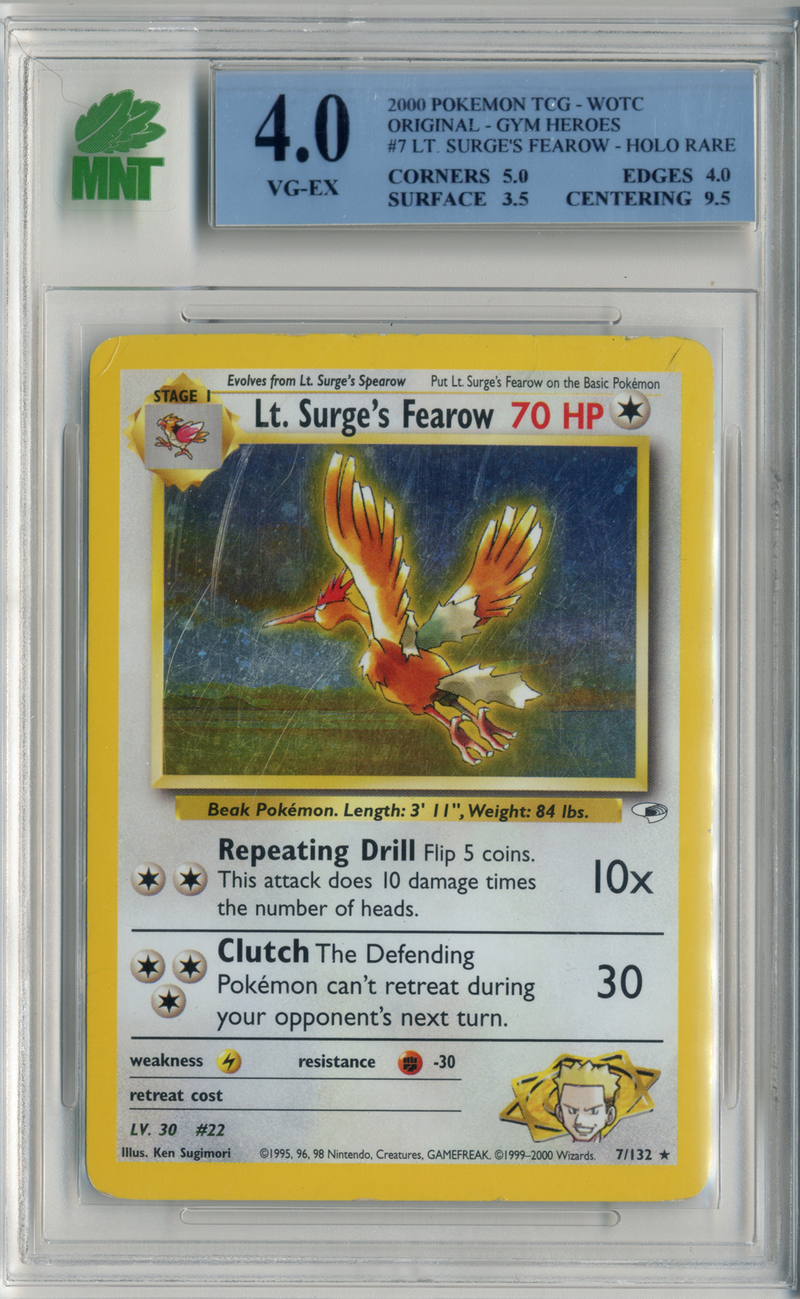MNT - 4.0 - Lt. Surge's Fearow - Holo Rare - Gym Heroes - Destination Retro