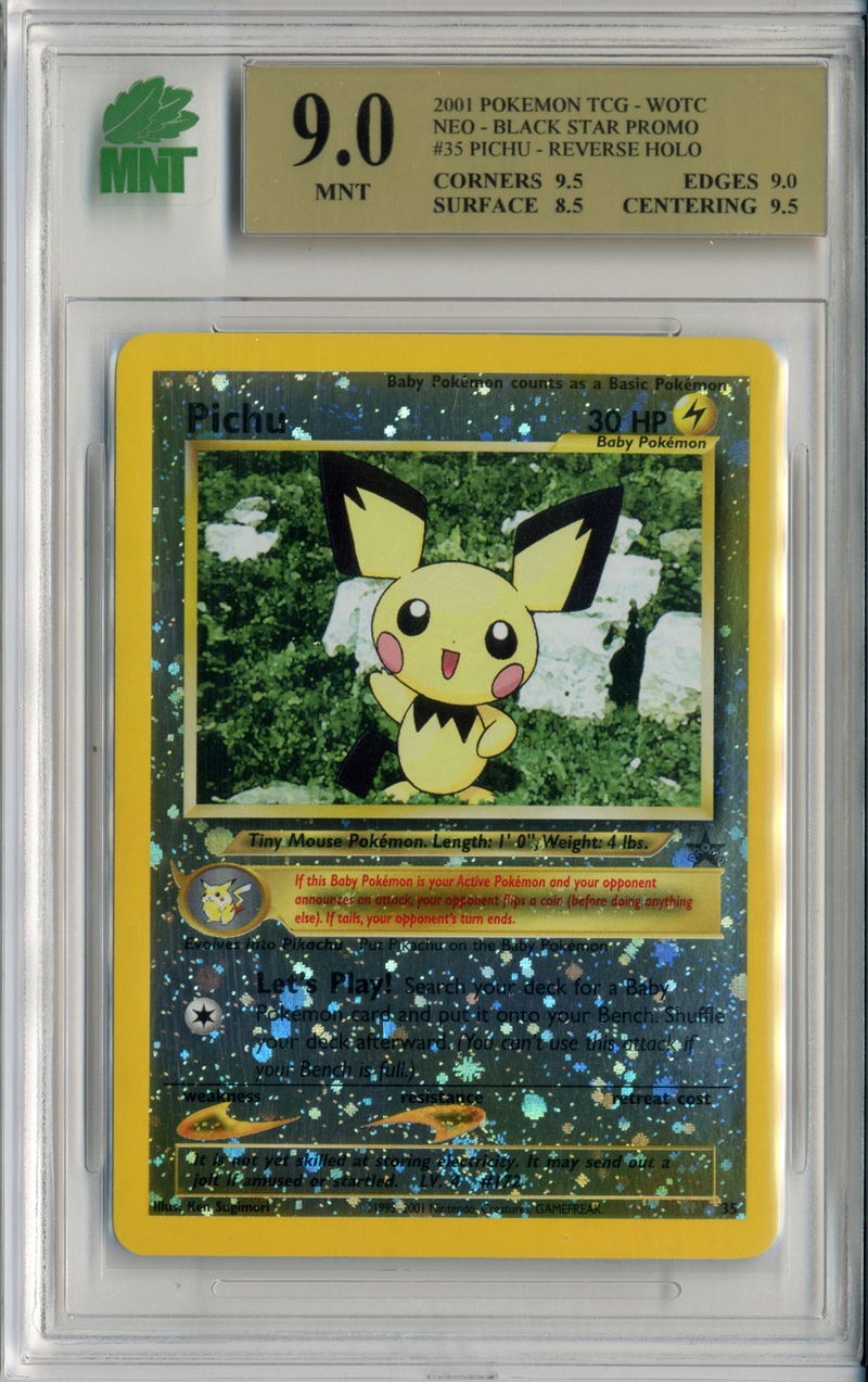 MNT - 9.0 - Pichu - Reverse Holo - Black Star Promo - Destination Retro