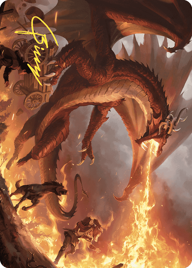 Realm-Scorcher Hellkite Art Card (Gold-Stamped Signature) [Wilds of Eldraine Art Series] - Destination Retro
