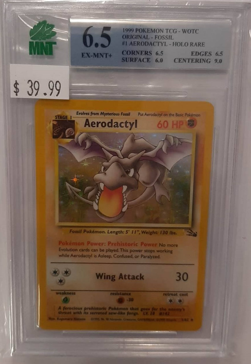MNT - 6.5 - Aerodactyl - Holo Rare Fossil - Pokemon TCG - Wizards of the Coast Original Series - Destination Retro