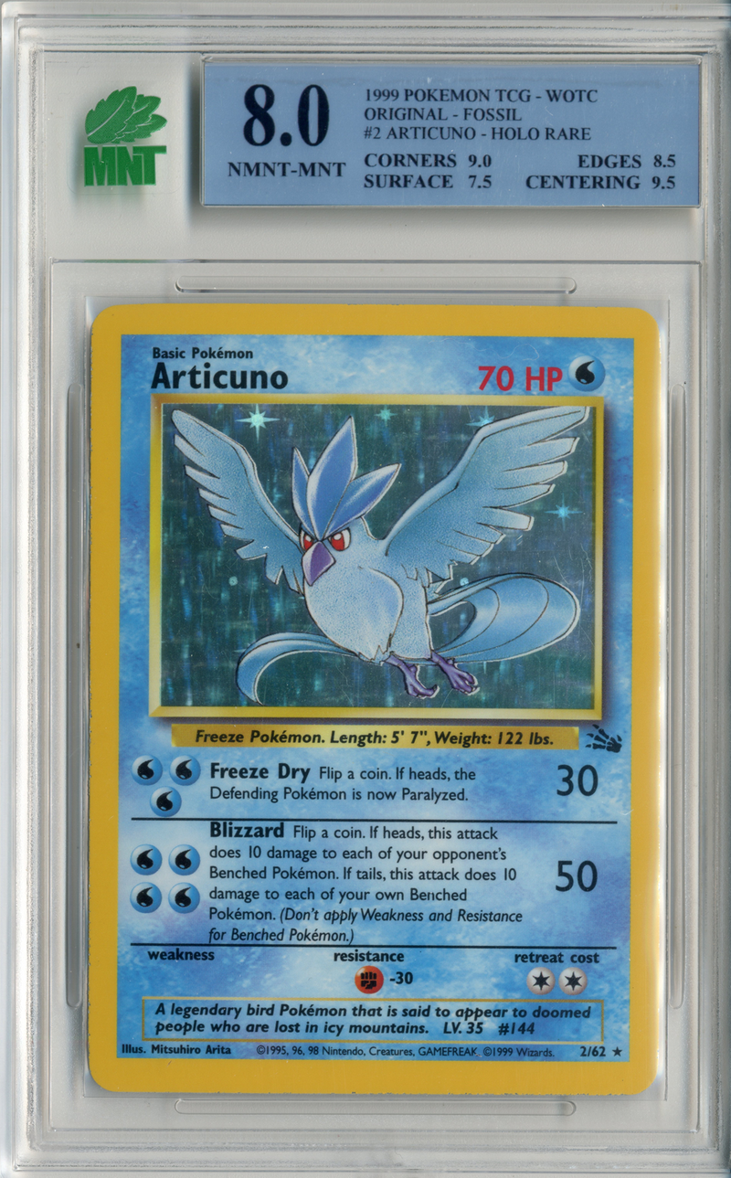 MNT - 8.0 - Articuno - Holo Rare - Fossil - Destination Retro