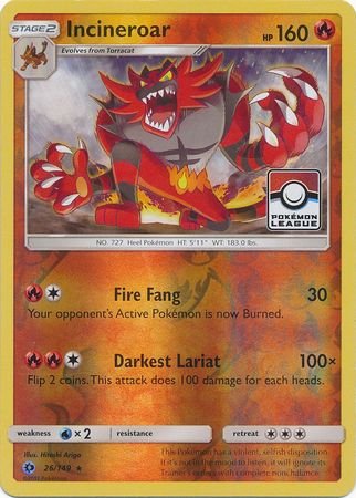 Incineroar (26/149) (League Promo) [Sun & Moon: Base Set] - Destination Retro