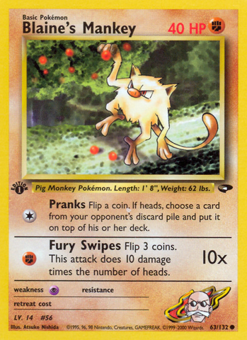 Blaine's Mankey (63/132) [Gym Challenge 1st Edition] - Destination Retro