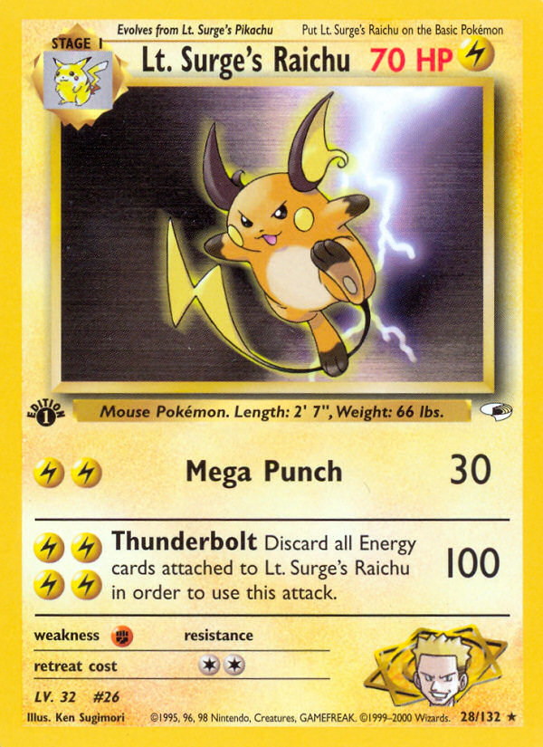 Lt. Surge's Raichu (28/132) [Gym Heroes 1st Edition] - Destination Retro
