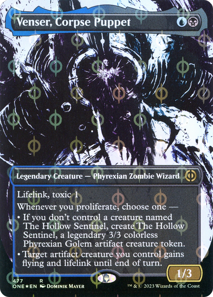 Venser, Corpse Puppet (Borderless Ichor Step-and-Compleat Foil) [Phyrexia: All Will Be One] - Destination Retro