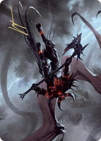 Burning-Rune Demon Art Card (Gold-Stamped Signature) [Kaldheim: Art Series] - Destination Retro
