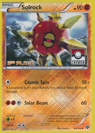 Solrock (64/146) (3rd Place League Challenge Promo) [XY: Base Set] - Destination Retro