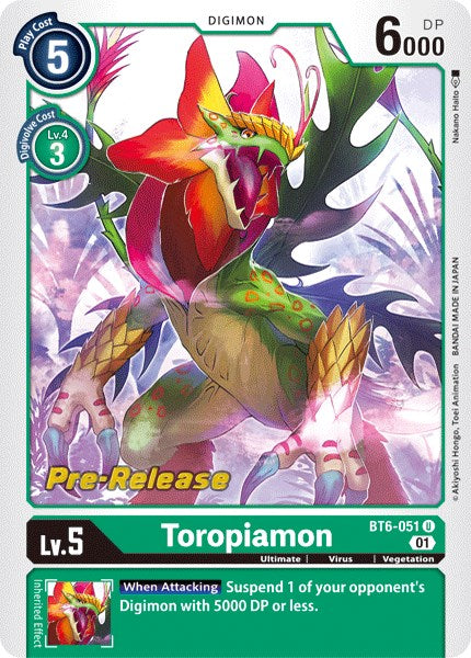 Toropiamon [BT6-051] [Double Diamond Pre-Release Cards] - Destination Retro