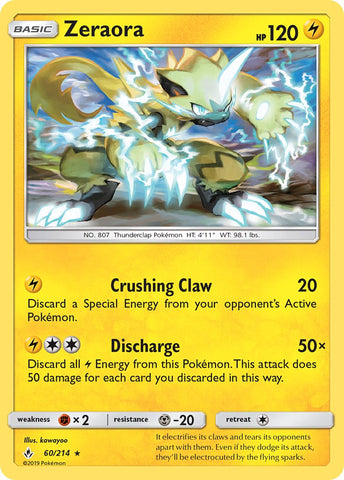 Zeraora (SM Unbroken Bonds Cracked Ice Holo) (60/214) [Theme Deck Exclusives] - Destination Retro