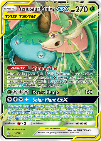 Venusaur & Snivy GX (1/236) [Sun & Moon: Cosmic Eclipse] - Destination Retro