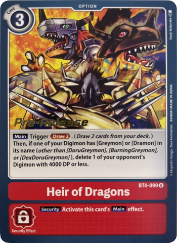 Heir of Dragons [BT4-099] [Great Legend Pre-Release Promos] - Destination Retro