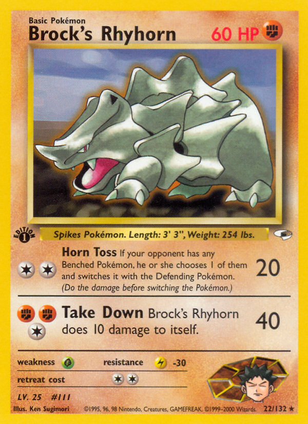Brock's Rhyhorn (22/132) [Gym Heroes 1st Edition] - Destination Retro
