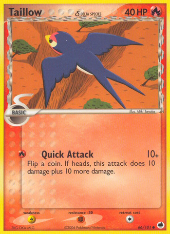 Taillow (66/101) (Delta Species) [EX: Dragon Frontiers] - Destination Retro