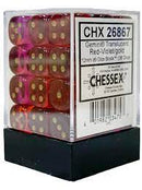 SUPPLIES - DICE - CHX 26867- GEMINI 36D6 TRANSLUCENT RED-VIOLET/GOLD 12MM - Destination Retro