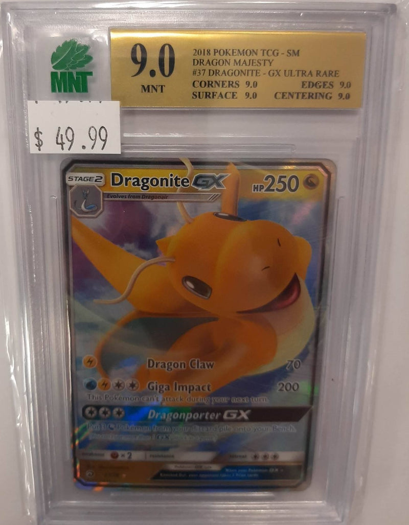 MNT - 9.0 - Dragonite - GX Ultra Rare Dragon Majesty - Pokemon TCG Sun & Moon Series - Destination Retro