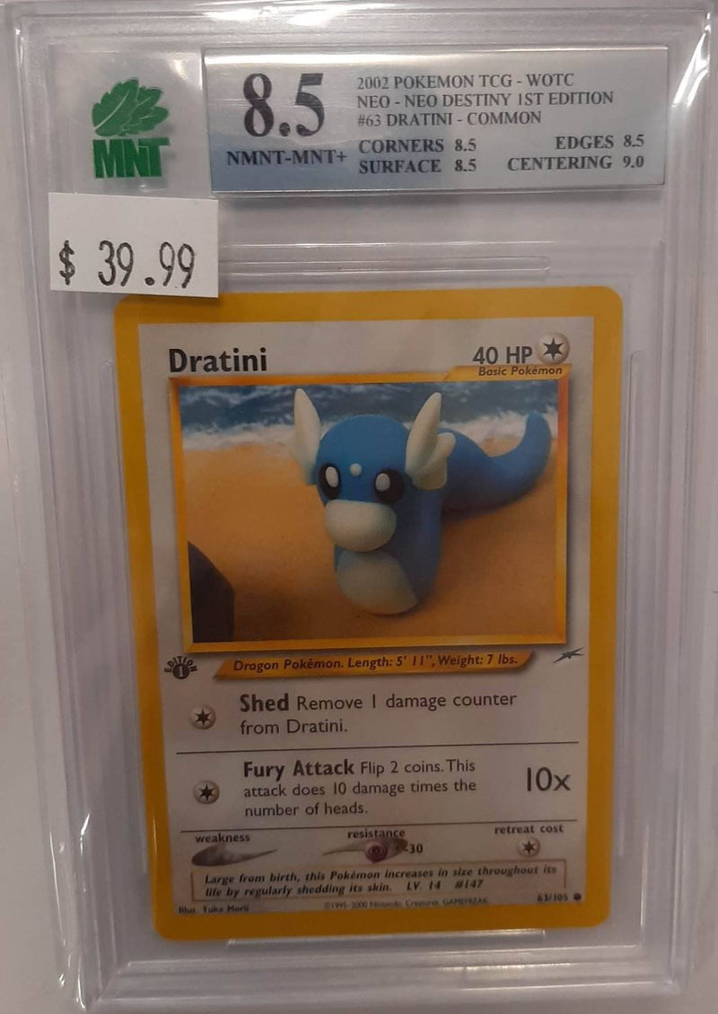 MNT - 8.5 - Dratini - Common Neo Destiny 1st Edition- Pokemon TCG - Wizards of the Coast Neo Series - Destination Retro