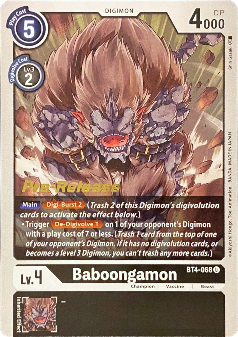 Baboongamon [BT4-068] [Great Legend Pre-Release Promos] - Destination Retro