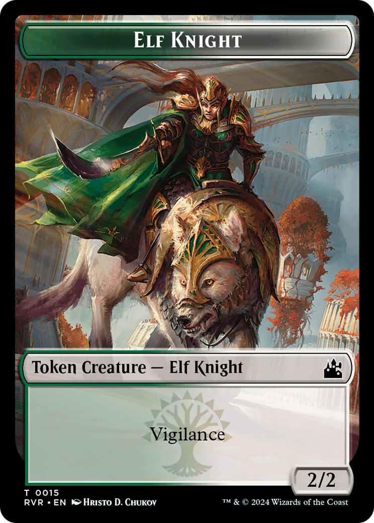 Elf Knight // Rhino Double-Sided Token [Ravnica Remastered Tokens] - Destination Retro