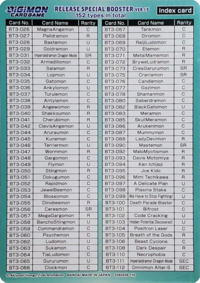 Release Special Booster Ver.1.5 Index Card (Player 2) [Release Special Booster Ver.1.5] - Destination Retro