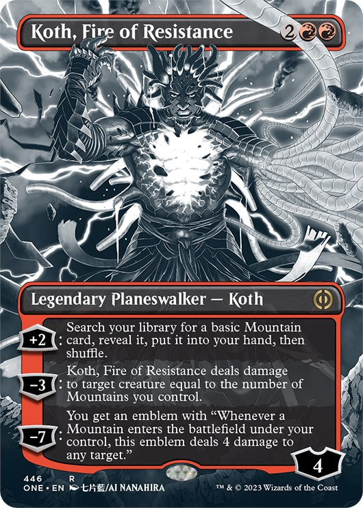 Koth, Fire of Resistance (Borderless Manga Step-and-Compleat Foil) [Phyrexia: All Will Be One] - Destination Retro