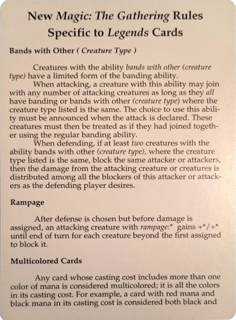 Legends Rules Card [Legends Tokens] - Destination Retro